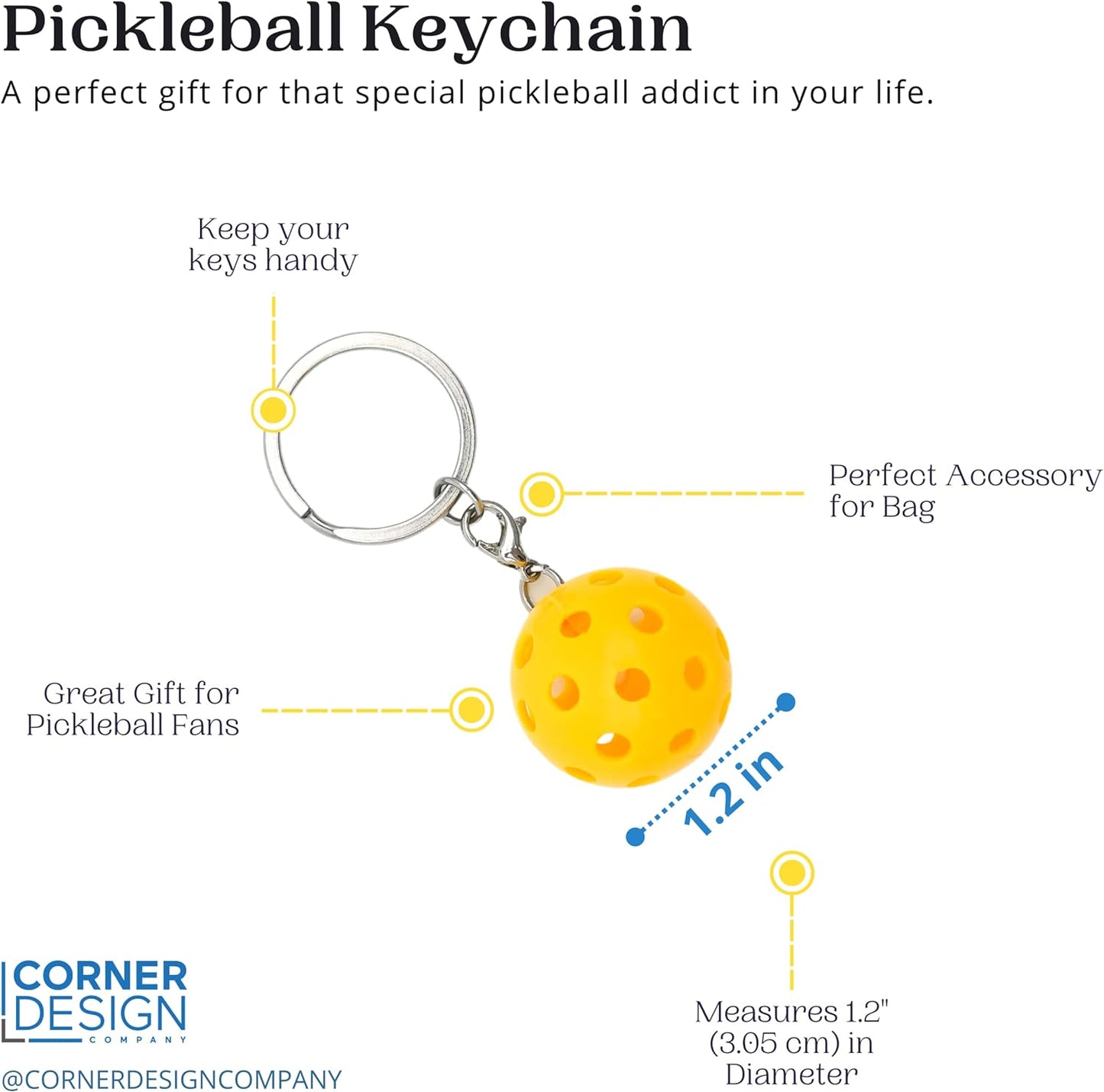 Mini Pickleball Keychain, Hang on Pickleball Bag or Keys, 3Cm Diameter, Yellow