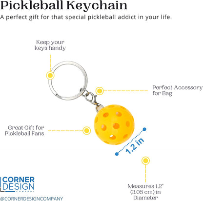 Mini Pickleball Keychain, Hang on Pickleball Bag or Keys, 3Cm Diameter, Yellow