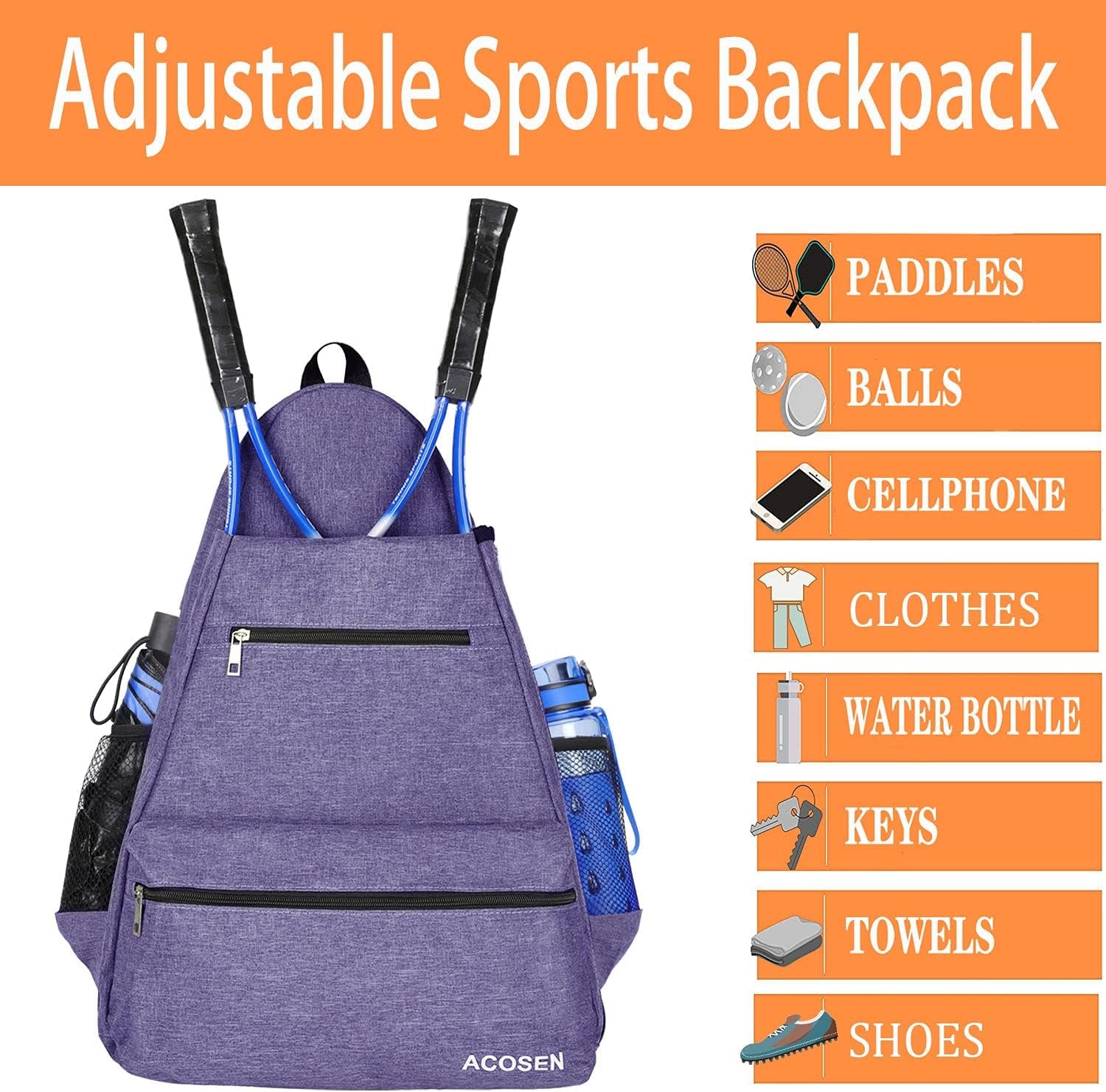 Tennis Bag Tennis Backpack - Large Tennis Bags for Women and Men to Hold Tennis Racket,Pickleball Paddles, Badminton Racquet, Squash Racquet,Balls and Other Accessories