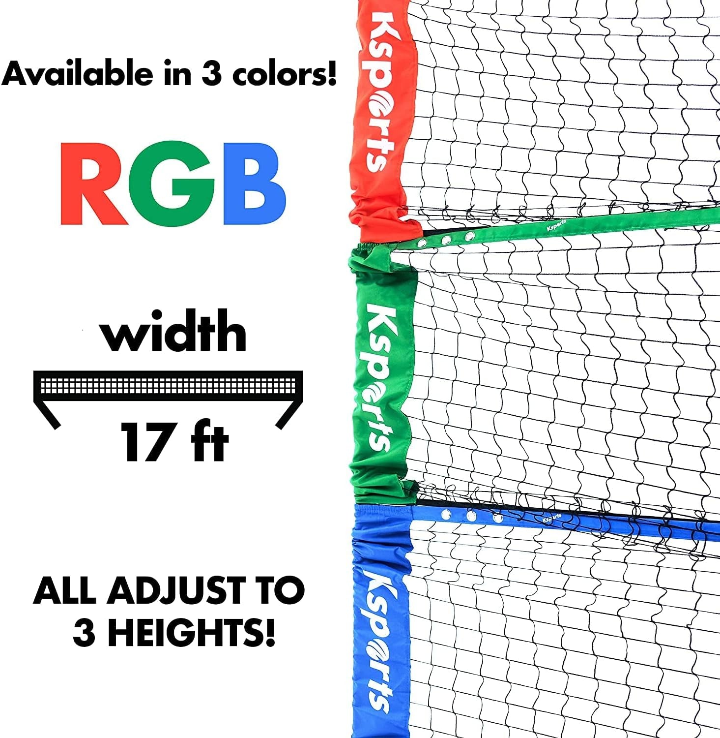 Portable 17 Feet Badminton Net Set(Green)−One Net for Pickleball, Tennis, Soccer Tennis, Kids Volleyball−4 LED Shuttlecocks−One Carry Bag−Easy Setup Nylon Net with Poles for Indoors & Outdoors