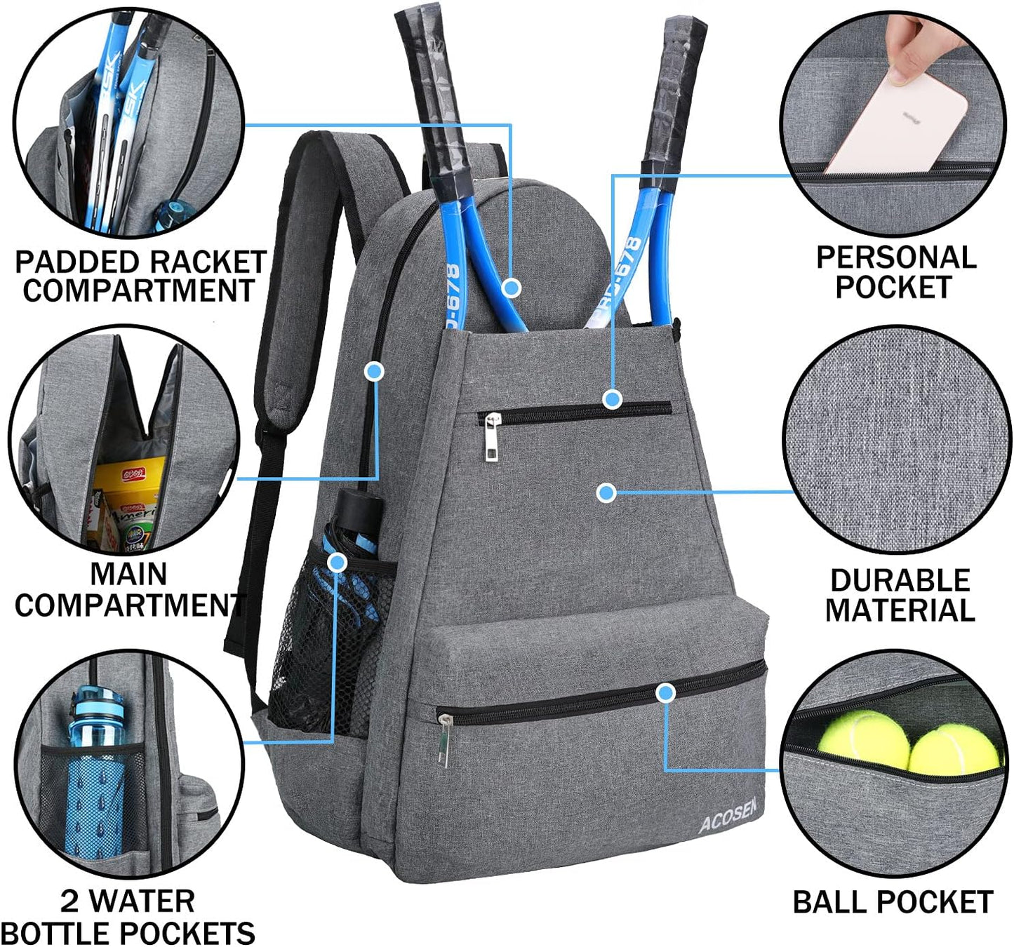 Tennis Bag Tennis Backpack - Large Tennis Bags for Women and Men to Hold Tennis Racket,Pickleball Paddles, Badminton Racquet, Squash Racquet,Balls and Other Accessories