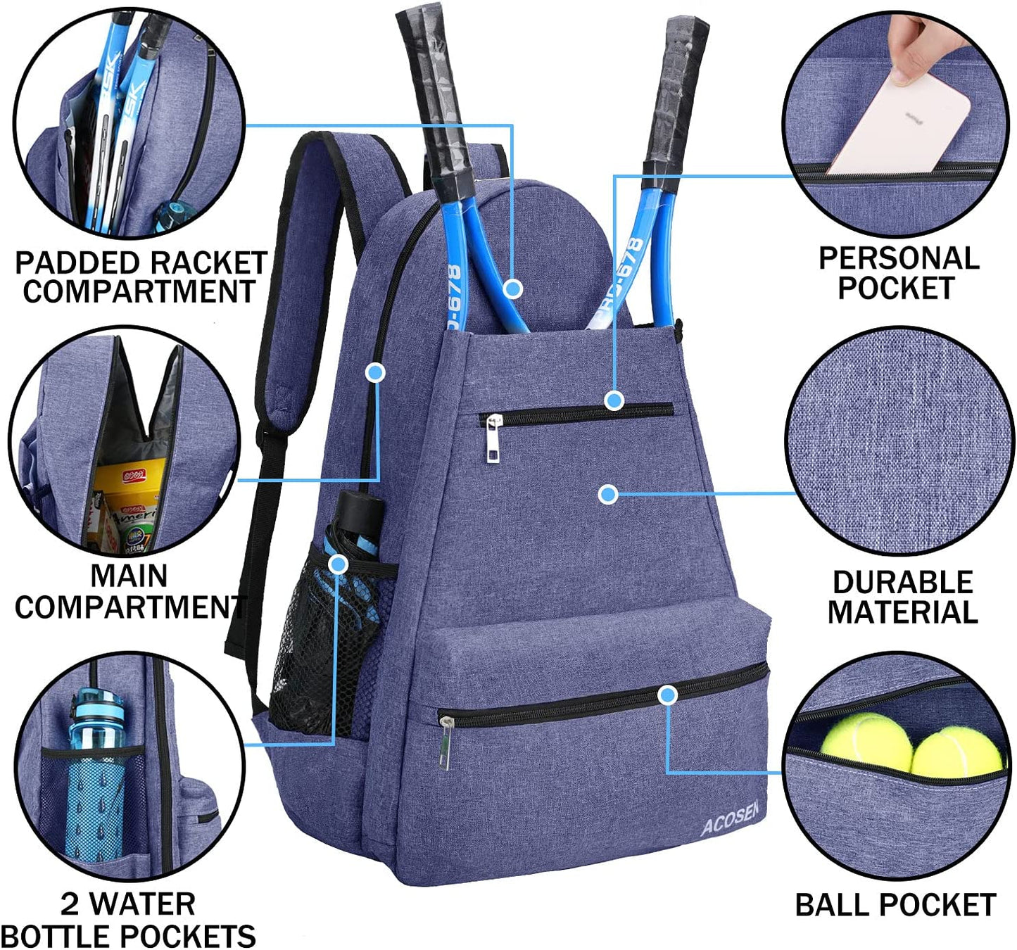 Tennis Bag Tennis Backpack - Large Tennis Bags for Women and Men to Hold Tennis Racket,Pickleball Paddles, Badminton Racquet, Squash Racquet,Balls and Other Accessories