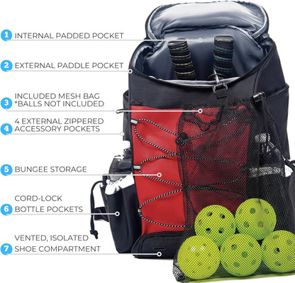 35L Pickleball Backpack - Pickleball Bags for Men or Women Includes Pickleball Ball Holder