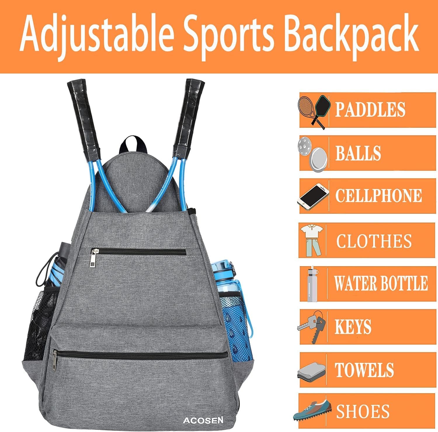 Tennis Bag Tennis Backpack - Large Tennis Bags for Women and Men to Hold Tennis Racket,Pickleball Paddles, Badminton Racquet, Squash Racquet,Balls and Other Accessories